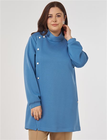 Stand Collar Scuba Sweatshirt in Crown Blue