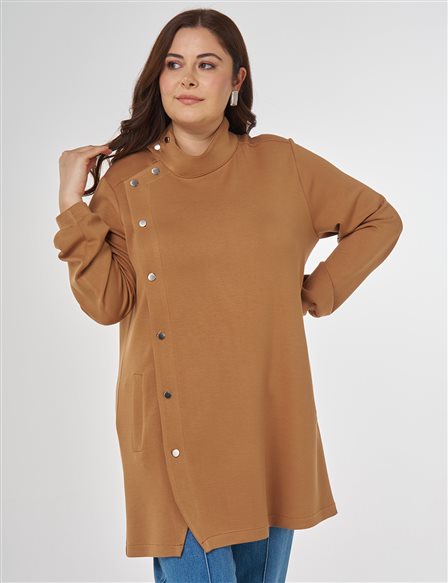 Stand Collar Scuba Sweatshirt in Tobacco