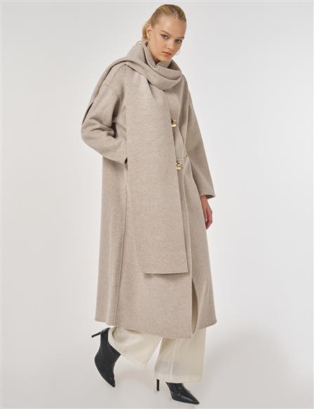 Düğme Detaylı Atkılı Kaşe Kaban Taş