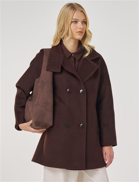 Dik Yaka Kısa Kaşe Kaban Koyu Bordo 