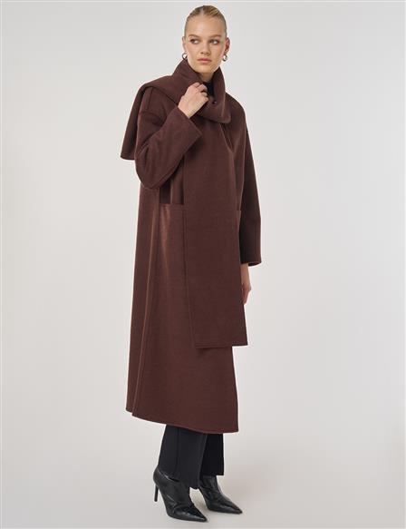 Düğme Detaylı Atkılı Kaşe Kaban Bordo