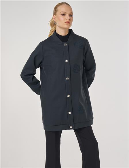 Aplikeli Kısa Kaşe Kaban Füme