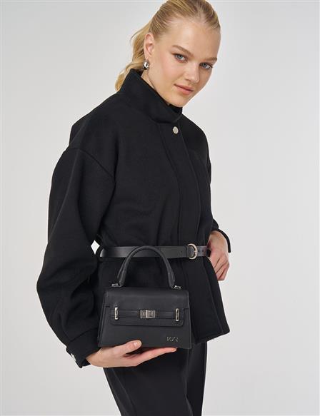 Dik Yaka Kısa Kaşe Kaban Siyah