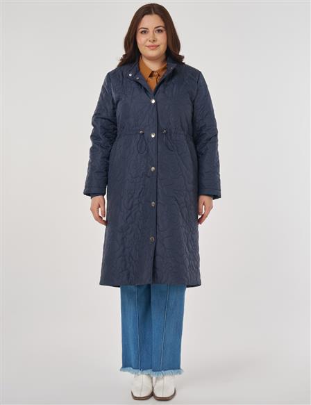 Bel Büzgülü Kapitone Mont Koyu Lacivert