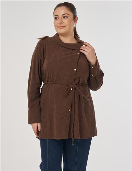 Cord-Belted Velvet Blouse Dark Brown