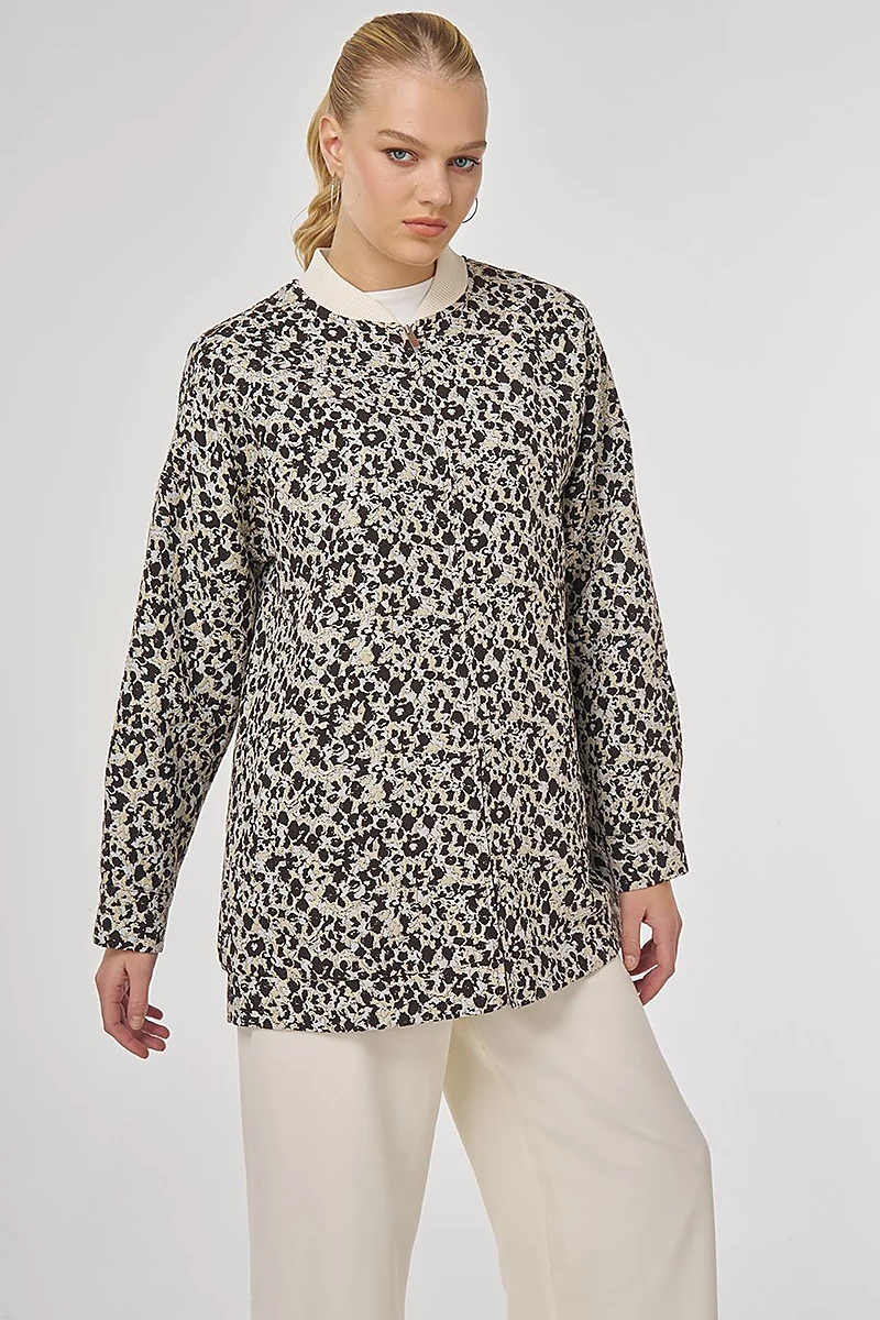 Patterned College Collar Jacket – Brown