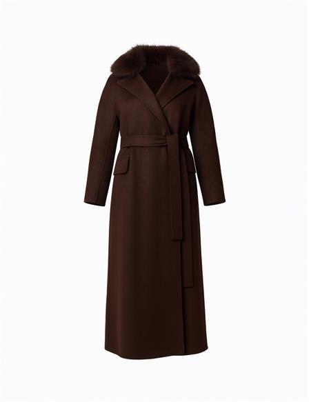 Çıkarılabilir Kürk Yakalı Kaşe Kaban Koyu Bordo 