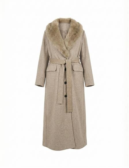 Kürk Yakalı Kaşe Kaban Koyu Vizon