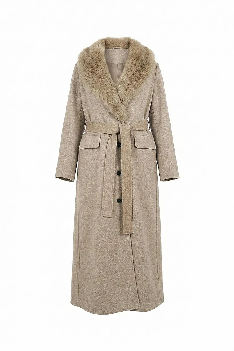 Fur Collar Wool Coat – Dark Mink