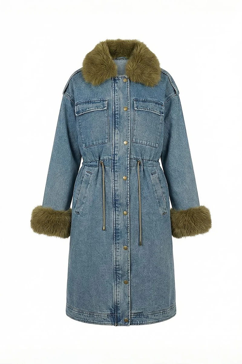 Faux Fur Denim Jacket Light Blue