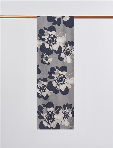 Çoklu Çiçek Desenli Viskon Şal Antrasit 