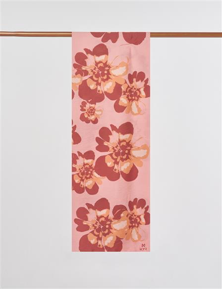 Çoklu Çiçek Desenli Viskon Şal Pembe 