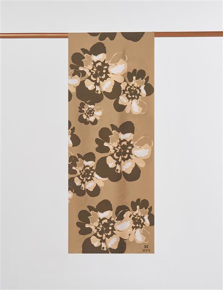 Çoklu Çiçek Desenli Viskon Şal Koyu Bej 