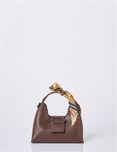 Fular Detaylı Suni Deri Çanta Acı Kahve 