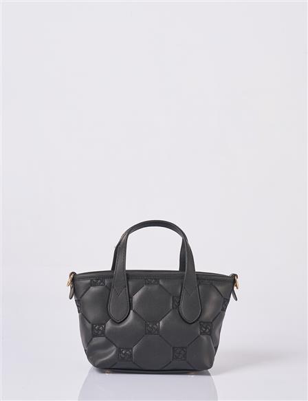Monogram Logo Nakışlı Tote Çanta Siyah