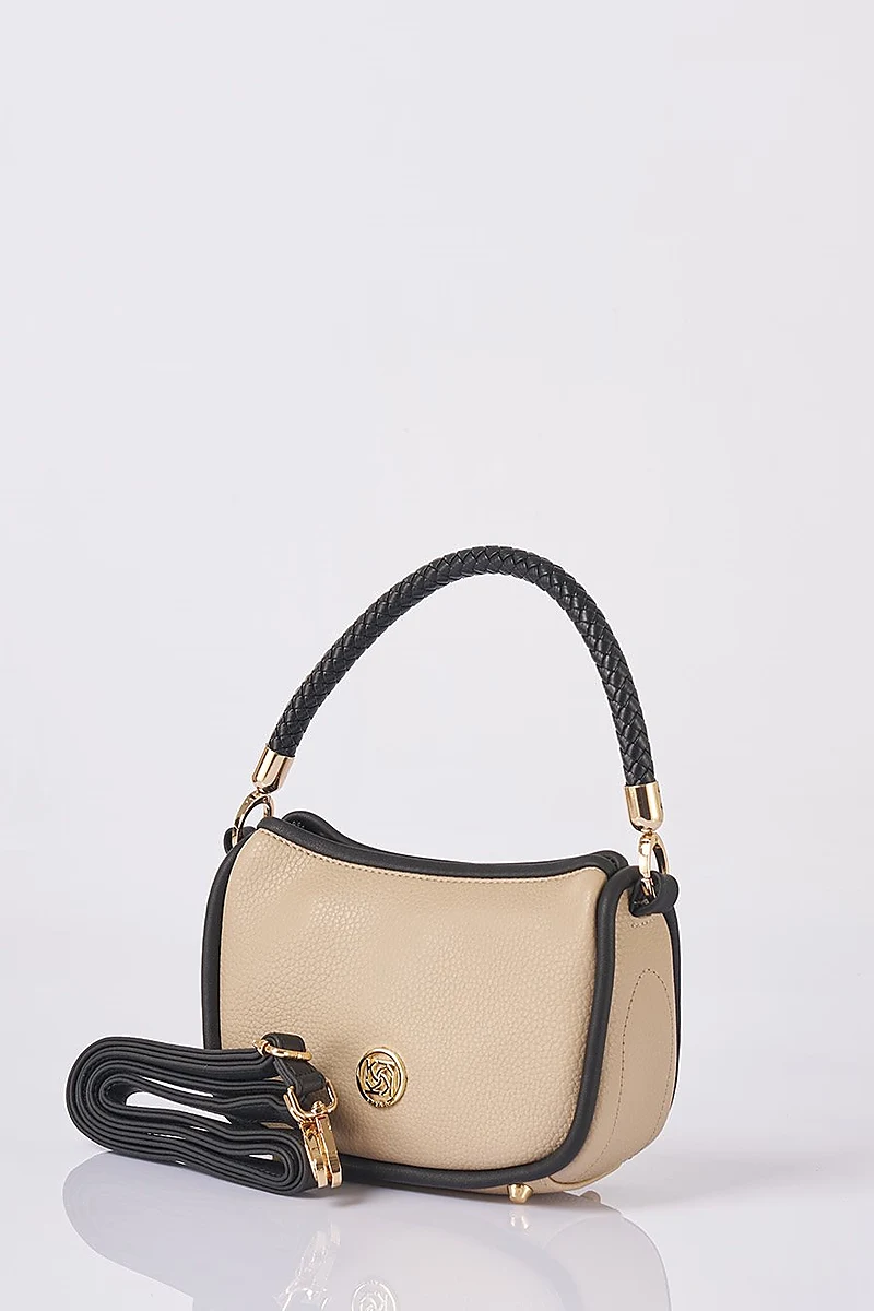 Hobo Bag with Logo Detail Cream-Black