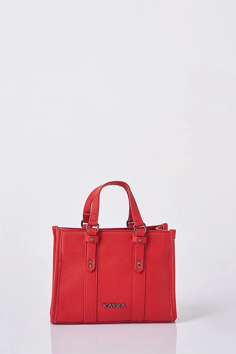 Shoulder Strap Snap Closure Faux Leather Tote Bag Red