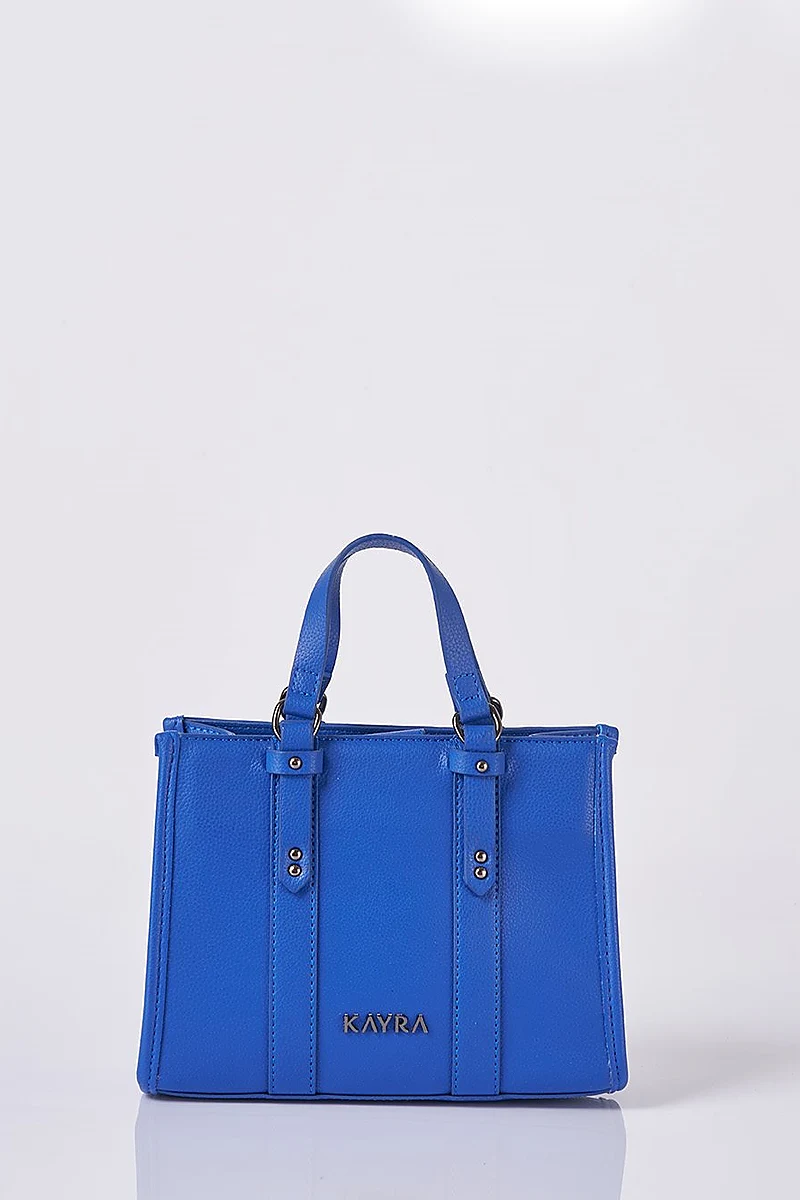 Shoulder Strap Snap Closure Faux Leather Tote Bag Sax