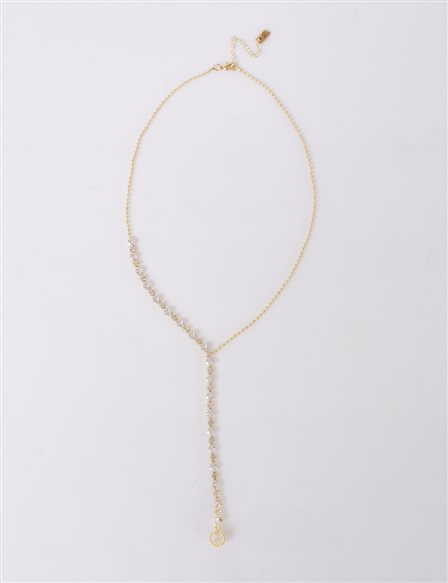 Shiny Stone Necklace Gold