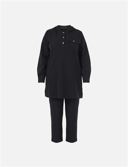 Kapak Cepli Rahat Kesim İkili Takım Siyah 