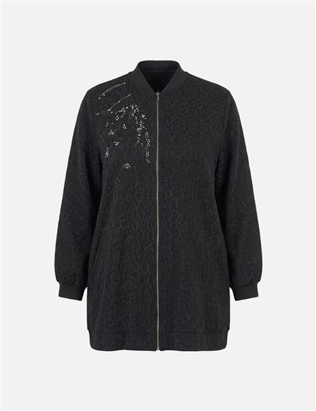 Leopar Desen İşlemeli Ceket Siyah