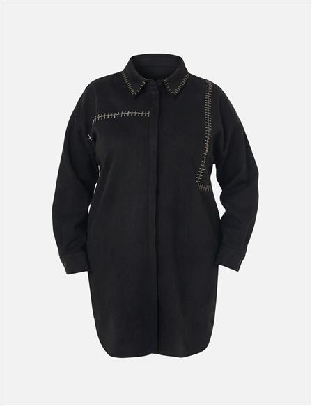 Punto Dikişli Süet Tunik Siyah