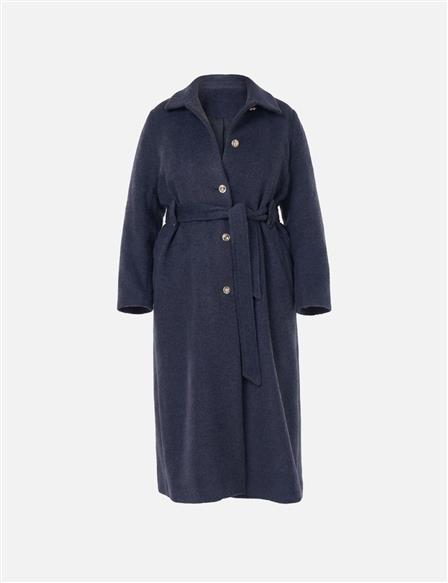 Kuşaklı Keçe Kaban Lacivert