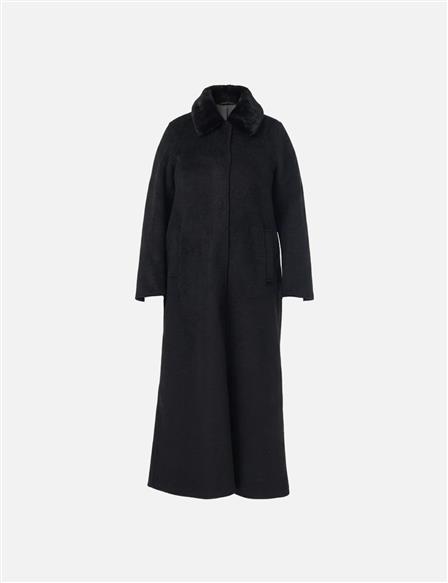 Kürk Yaka Kaşe Kaban Siyah 