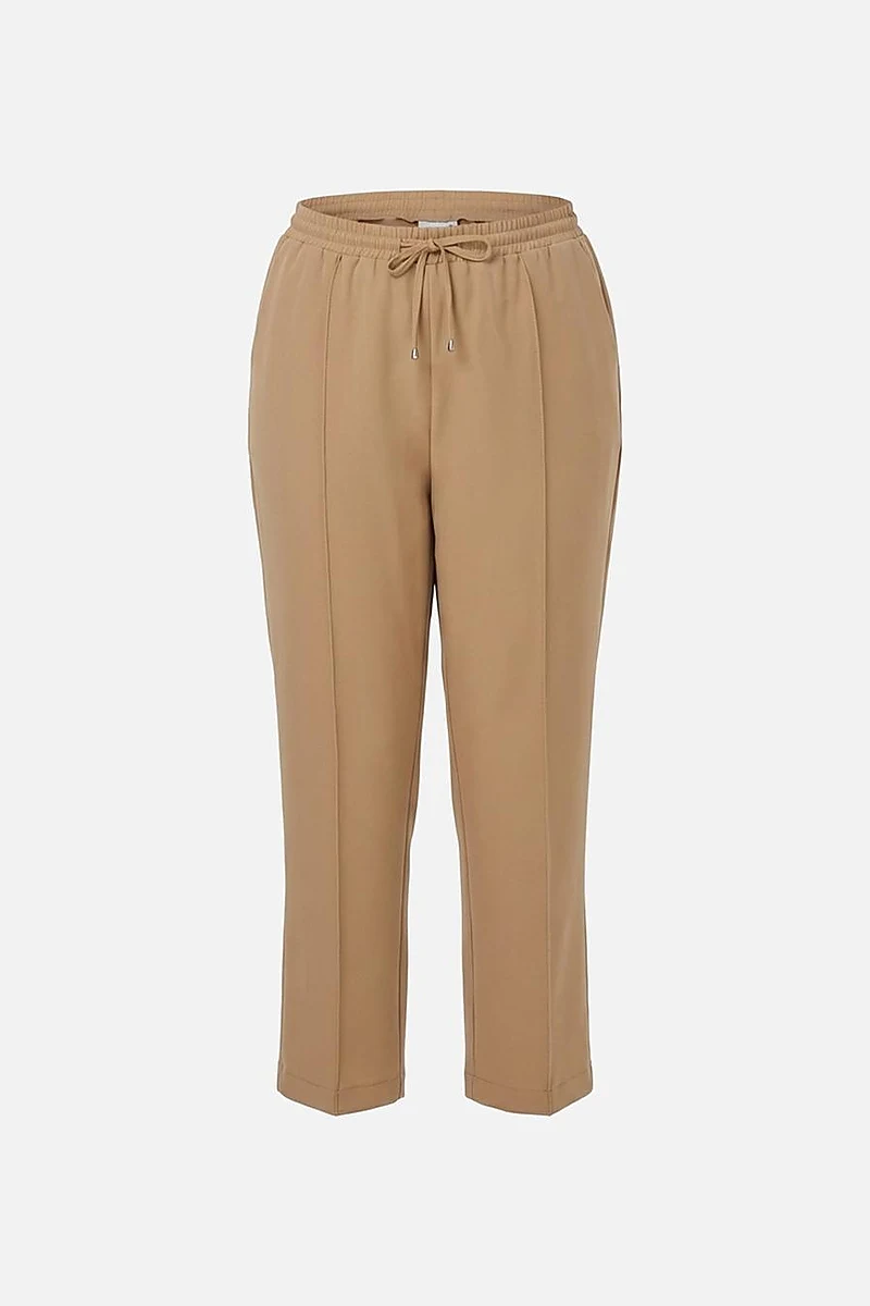 Topstitched Carrot Pants in Beige