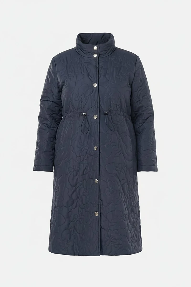 Drawstring Waist Quilted Jacket in Dark Navy Blue