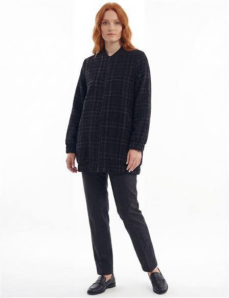Checkered Pattern Basic Jacket Black