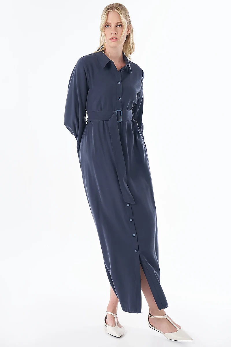 Belt-Detail Maxi Dress Navy
