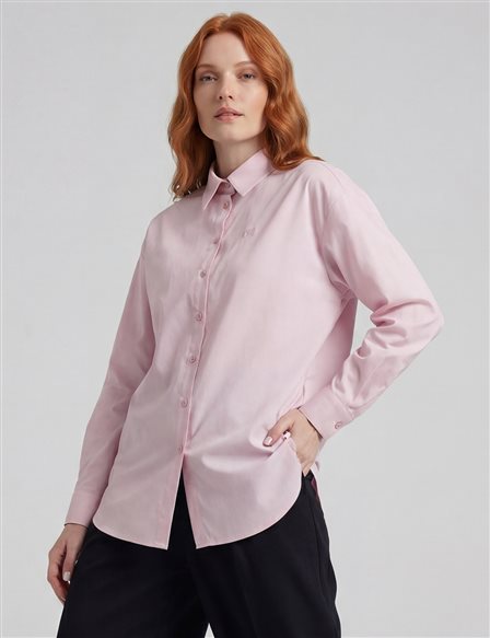 Shirt Collar Poplin Tunic Powder Pink