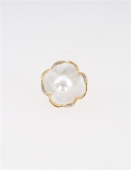 Pearl Detailed Brooch Gold