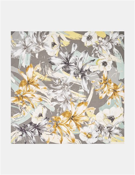 Mixed Floral Pattern Viscose Scarf Anthracite