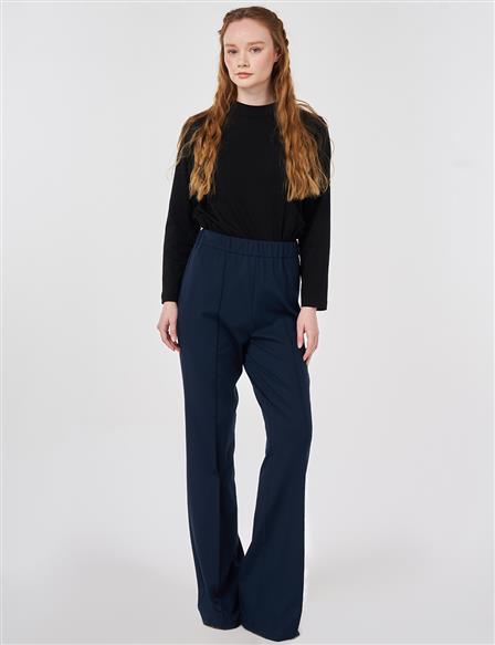 Cutting Stitch Knitted Spanish Flare Trousers Dark Navy