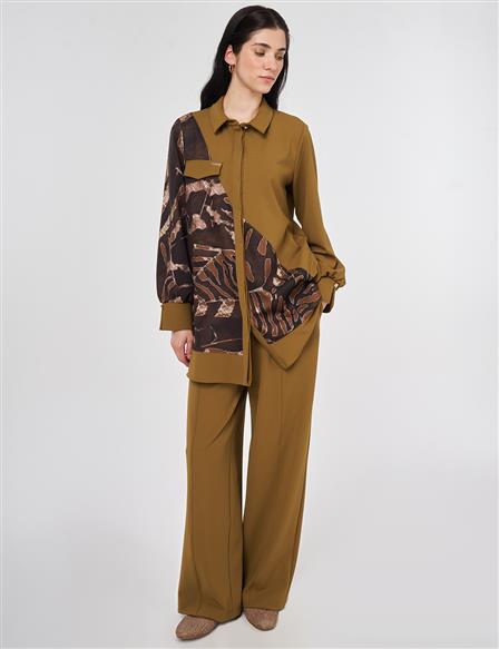 Baskı Detaylı İkili Takım Oliv