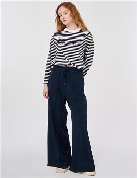 Beli Lastikli Rahat Kesim Pantolon Koyu Lacivert