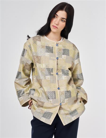 Kare Desen Jakarlı Ceket Küf Yeşili