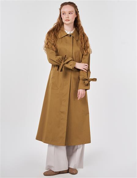 Grogren Detaylı Reglan Kol Trençkot Koyu Oliv