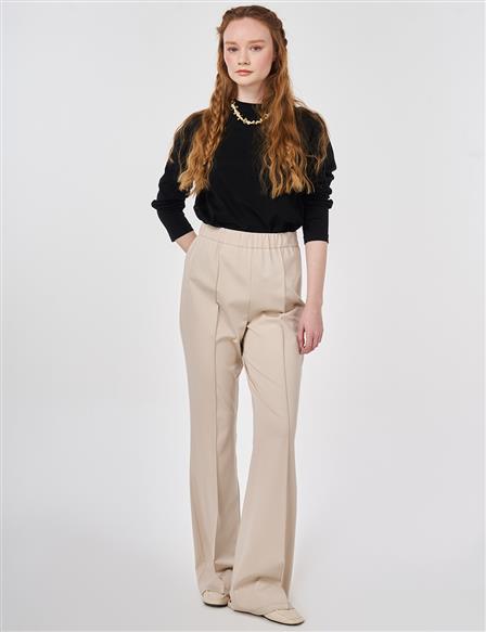 Cutting Stitch Knitted Spanish Flare Trousers Stone