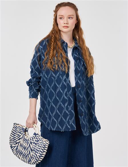 Fluid Shirt Collar Tunic Navy