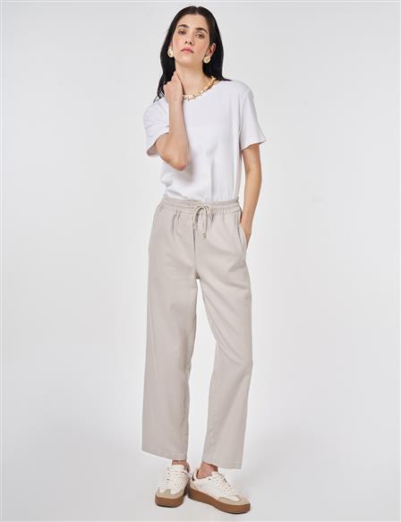 Bağcıklı Kanvas Pantolon Açık Gri 