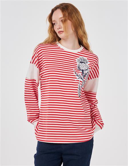 100% Cotton Printed Sweatshirt Red