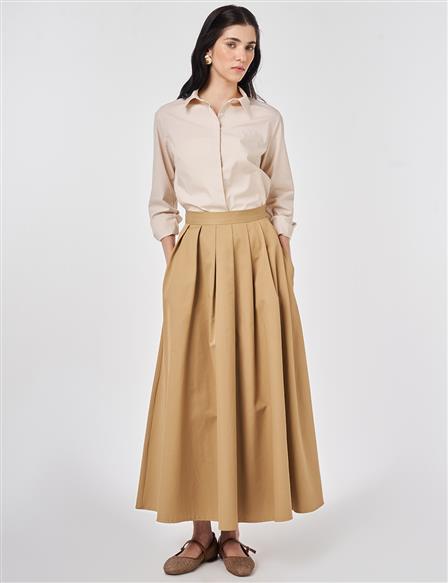 Thick Pleated Skirt Beige