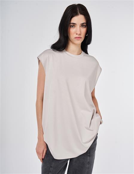 Sleeveless Knitted Blouse Light Gray