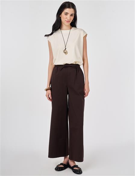 Bağcıklı Geniş Paça Pantolon Koyu Kahve