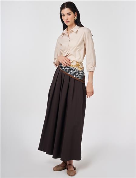Thick Pleated Skirt Dark Brown