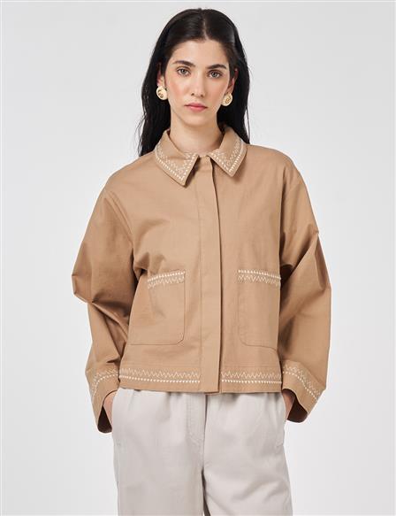Punto Stitched Short Jacket Beige