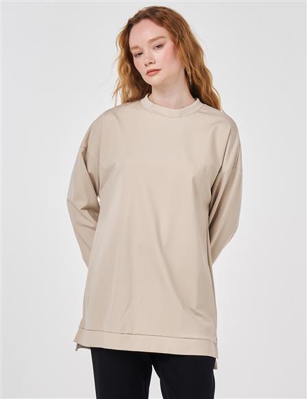 Glitter-Trim Knit Sweatshirt Stone